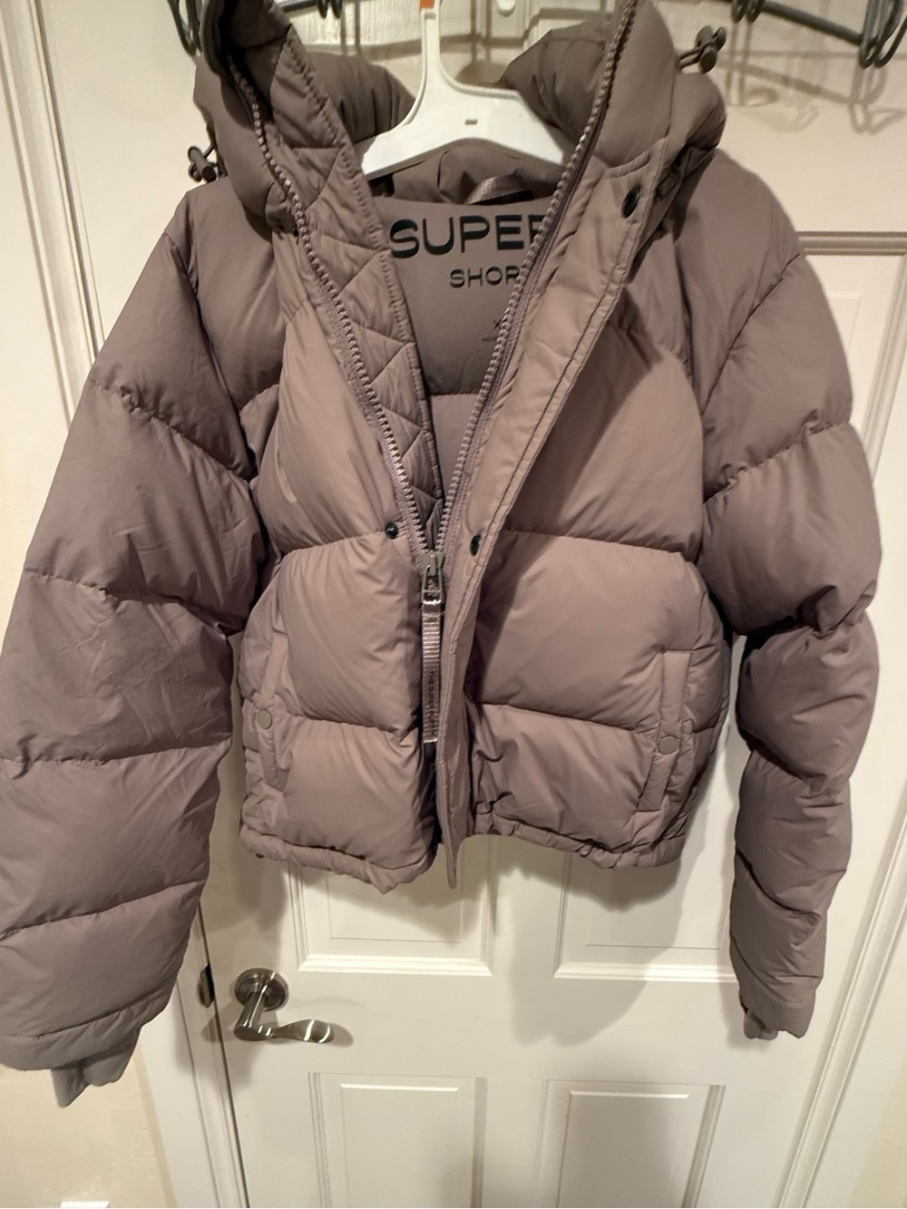 Aritzia TNA The Super Puff Shorty Winter Jacket XS Taupe Gray